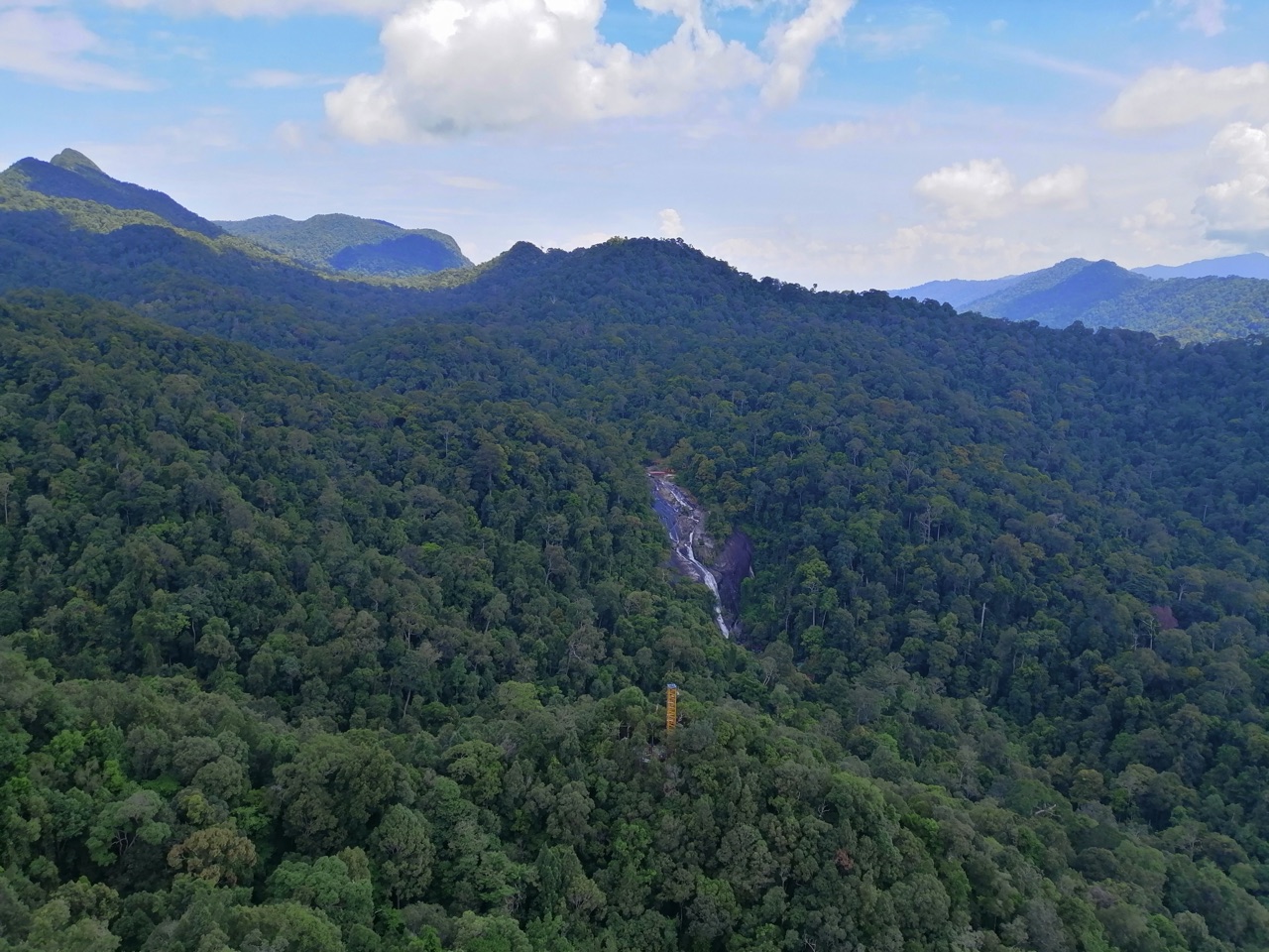 Aerial view of Seven Wells Waterfall (Telaga Tujuh) in the Machinchang mountains, Langkawi