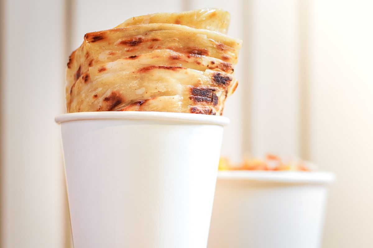Freshly made roti canai flatbread ready to serve, Malaysia