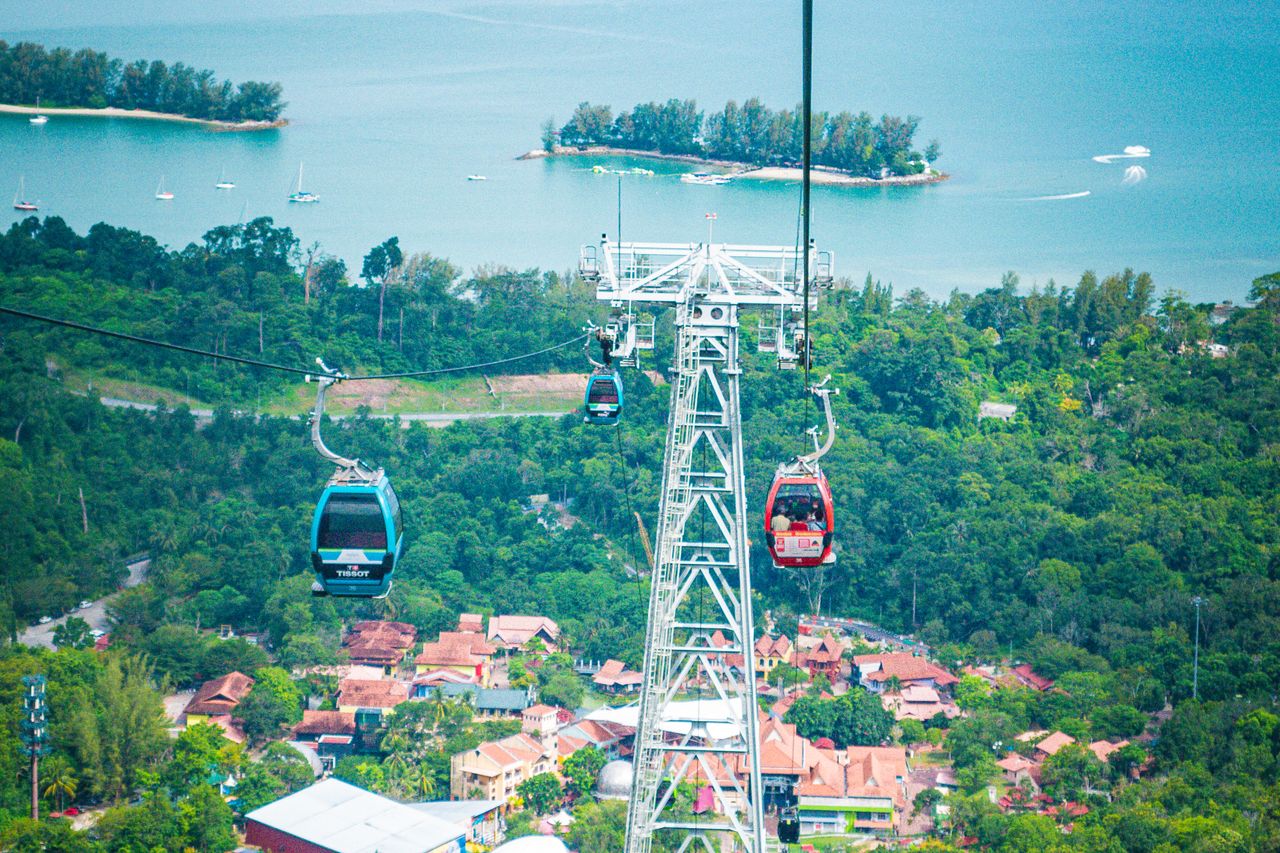 Langkawi cable car gondolas over the Oriental Village with island and sea views