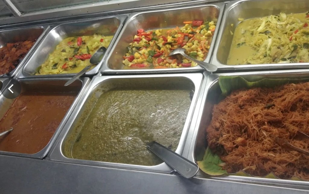 Vegetarian Indian buffet trays at Hotel Malaysia Restaurant, Langkawi